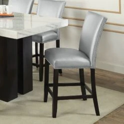 Camila Rectangular Counter Height Dining Set W/ Silver Chairs